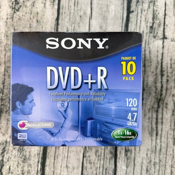 Sony DVD + R 10 Pack Discs With Cases 120 min 4.7 GB Blank New Sealed Blank DVDs - Picture 1 of 4
